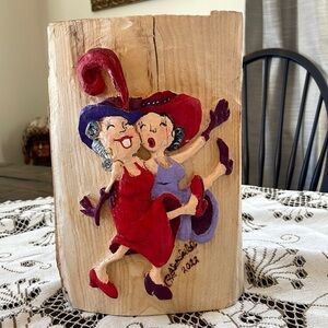 Wooden Carved Flappers Free Standing Girl Gal Pal Signed/ Etched 2022